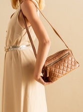 Bolsa em Couro Tiracolo Matelassê Caramelo